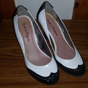 Pink & Pepper black and white pumps